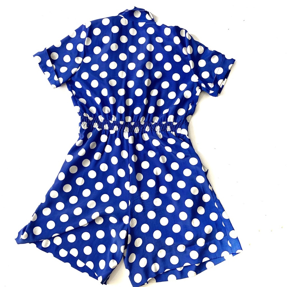 {VINTAGE} Leslie Fay Blue & White Polka Dot Romper - Picture 7 of 8
